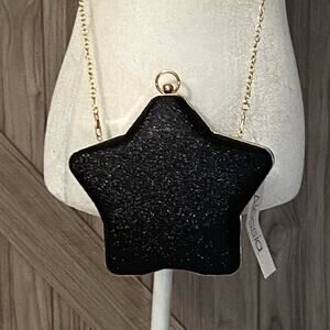 NWT Alessia Black sparkle star chain clutch